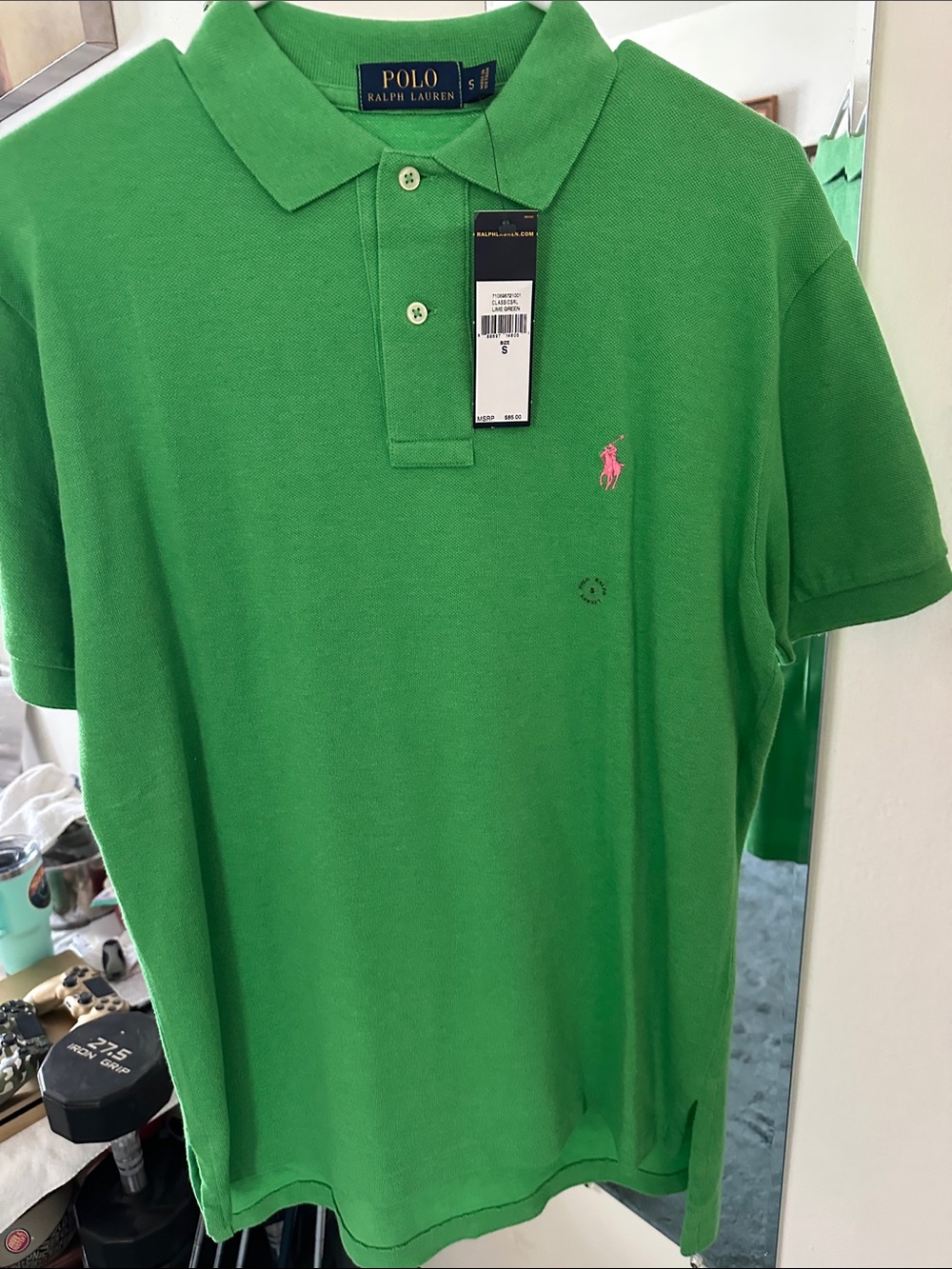 Polo Ralph Lauren Mens Short Sleeve 100% Cotton Polo Shirt New Small Green Pink